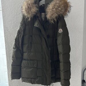 - Moncler Olive Green Fur Trimmed Puffer Jacket